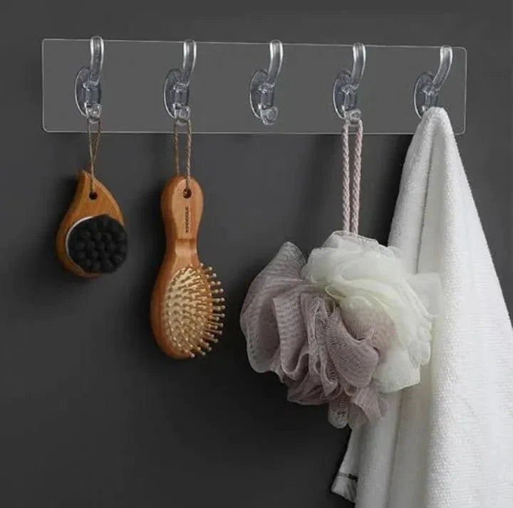 6-Row Transparent Adhesive Wall Hooks