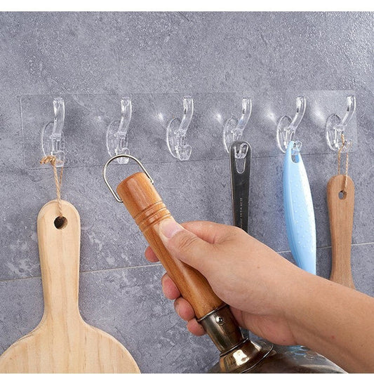 6-Row Transparent Adhesive Wall Hooks